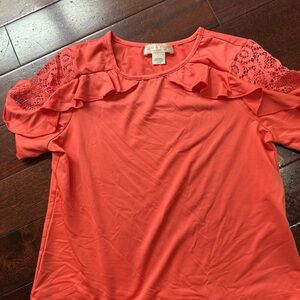 Coral Lace Sleeve Women's Top
